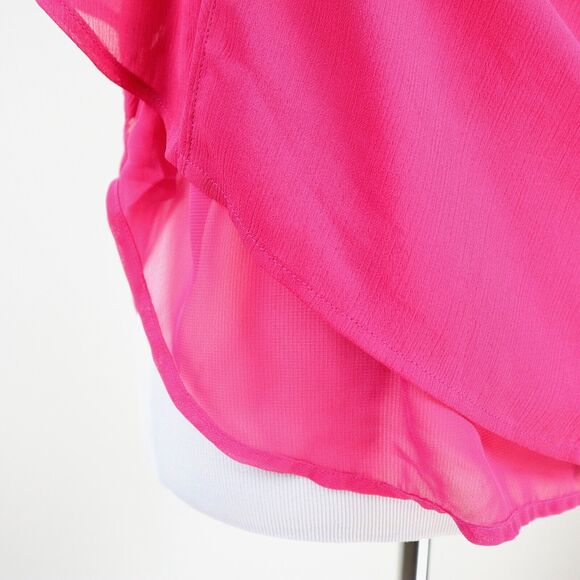 Ann Taylor Size M Flutter Sleeve Blouse Crinkle Chiffon Fuchsia Pink - Picture 9 of 12